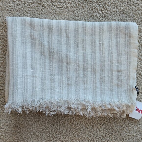 Sara Jane Accessories - NWT Linen Cotton Wrap Scarf *SMALL STAIN* Grey White Stripe